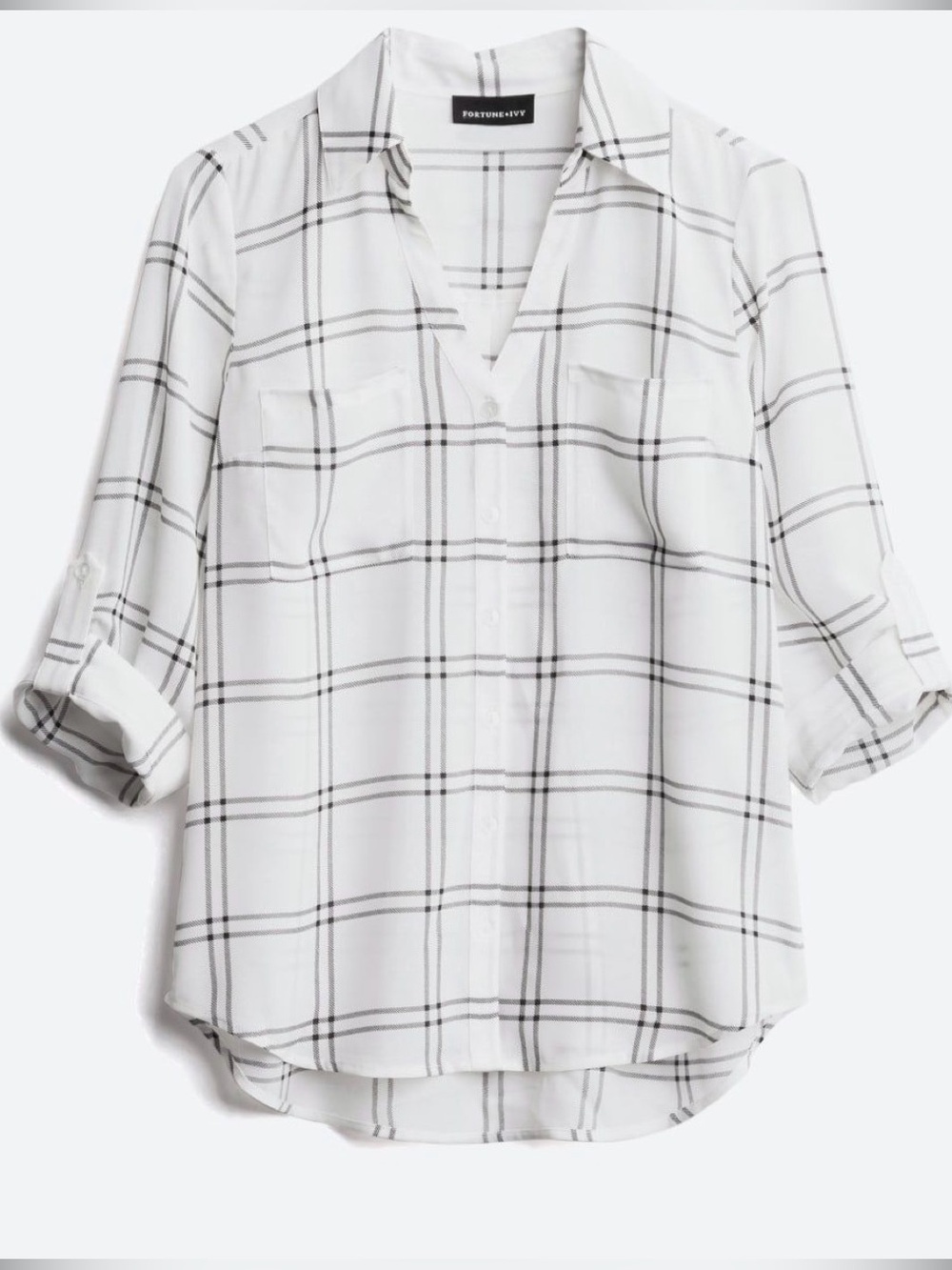 Fortune + Ivy White Plaid Button-Down Shirt